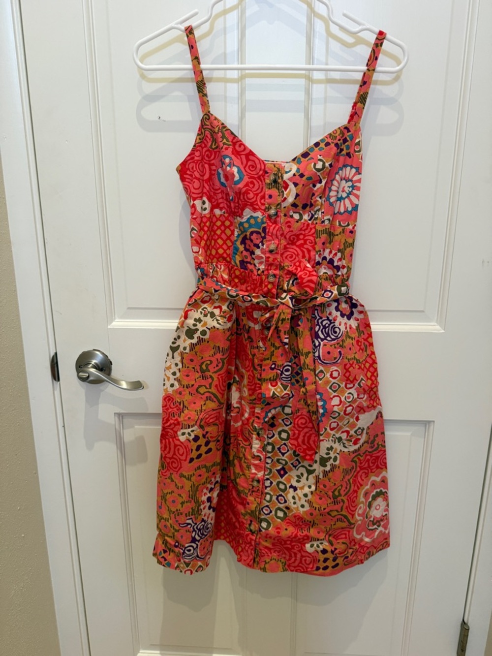 J. Crew Coral Multi-Pattern Midi Sundress